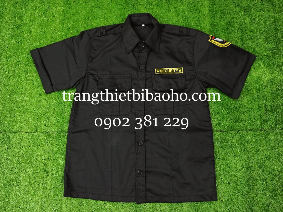 Áo đồng phục bảo vệ, vệ sĩ màu đen kèm logo tay và ngực vải kaki 65/35