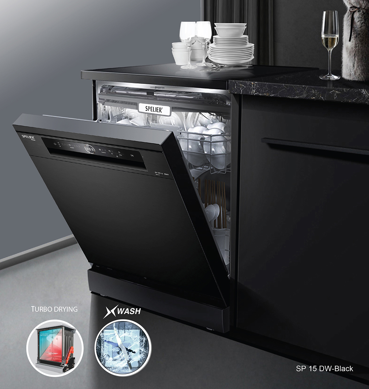 Máy rửa chén bát Spelier SP 15 DW Black (15 bộ) - NHẬP KHẨU ĐỨC