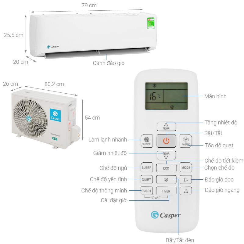 Điều khiển điều hoà, máy lạnh Casper LC-12TL32  1chiều