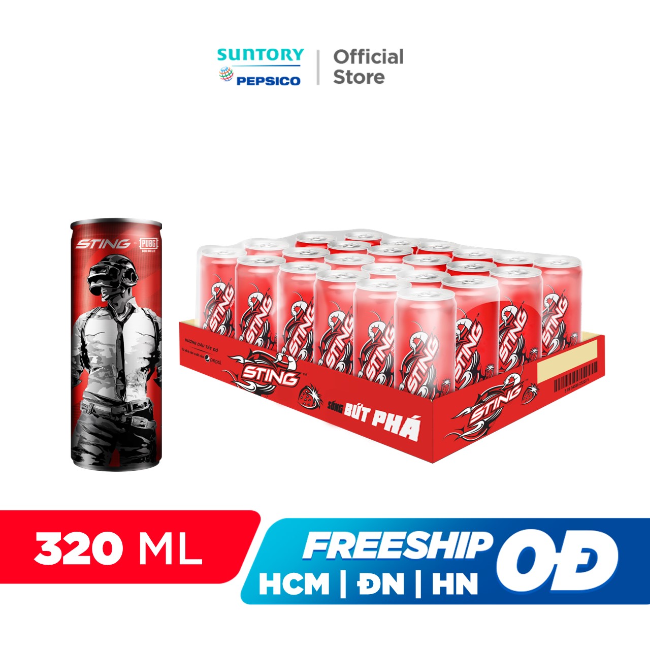 [SALE 6.6] Thùng 24 Lon Nước Tăng Lực Sting Dâu (320ml/lon)