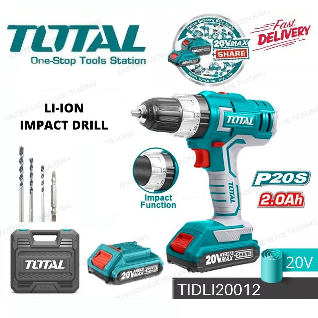 Máy khoan búa dùng pin 20v total tidli20145 45nm 2 pin 1 sạc nhanh, kèm 1 mũi vít 3 mũi khoan bê tông