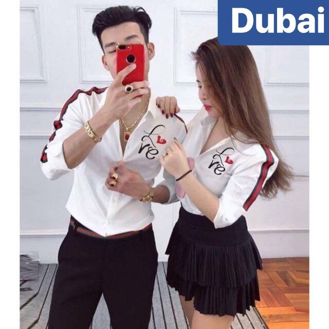 ÁO SƠ MI KATE LỤA NAM NỮ UNISEX TRẮNG TRÁI TIM RỰC LỬA CHỐNG NHĂN HÀN QUỐC SÀNH ĐIỆU - DUBAI FASHION