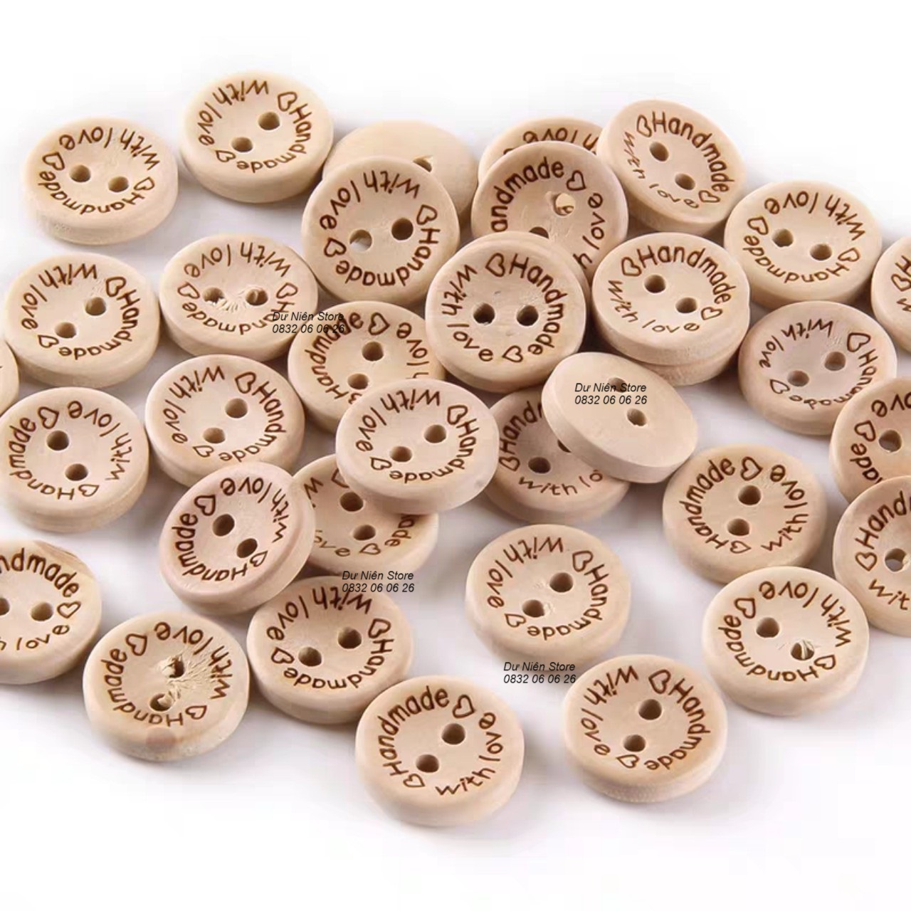 Nút Gỗ 15mm Khắc Handmade Trang Trí Gói 20, 50 Nút.