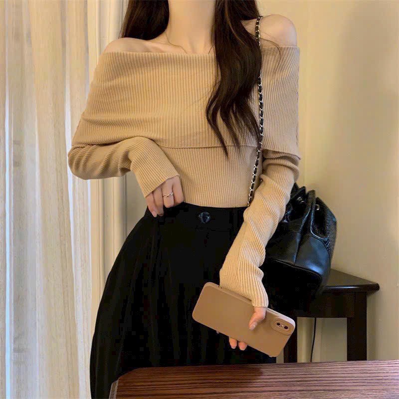 Áo len trễ vai dài tay chất len tăm