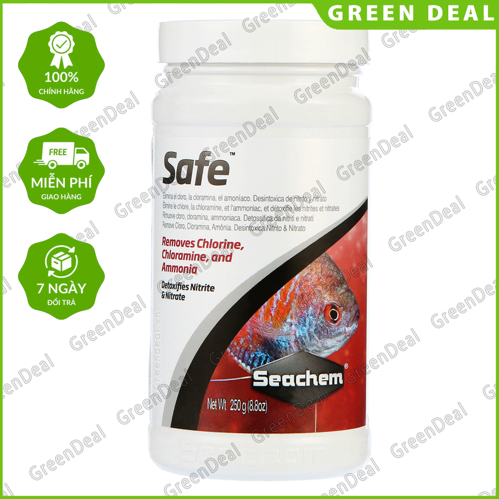 [Tem Sicavi] SEACHEM - Safe (Hộp 250 gram) | Khử Clo, giải độc NH3, NO2, NO3 trong hồ thủy sinh