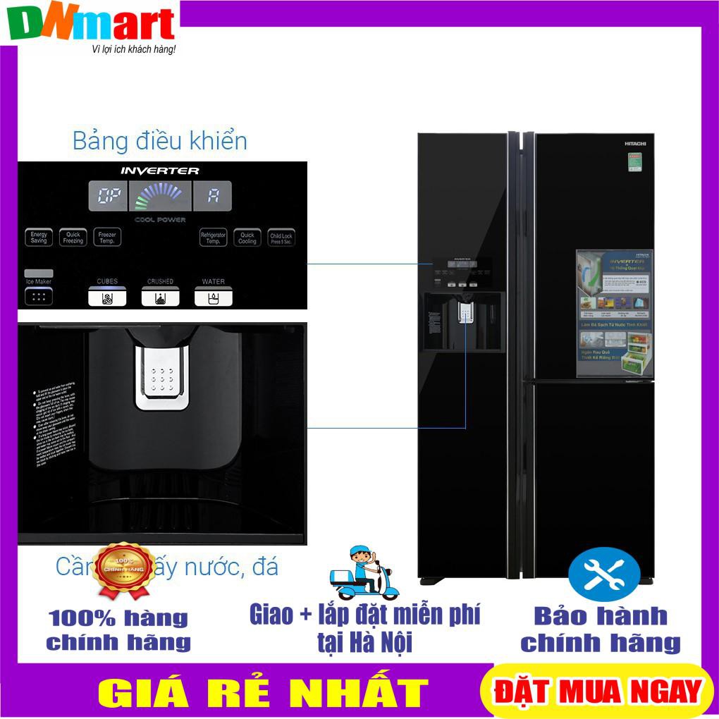 [Trả góp 0%]Tủ lạnh Hitachi side by side 3 cửa màu đen R-FM800GPGV2(GBK)
