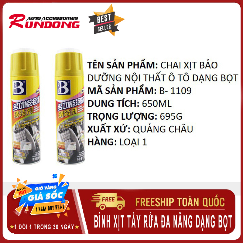 Bình xịt tẩy rửa đa năng bọt tuyết BOTNY, tẩy rửa nhiều vật dụng nội thất, ô tô, xe máy, đồ da, đồ nhựa, hương chanh thơm dịu, tẩy sạch vết bẩn tận gốc-RUNDONG
