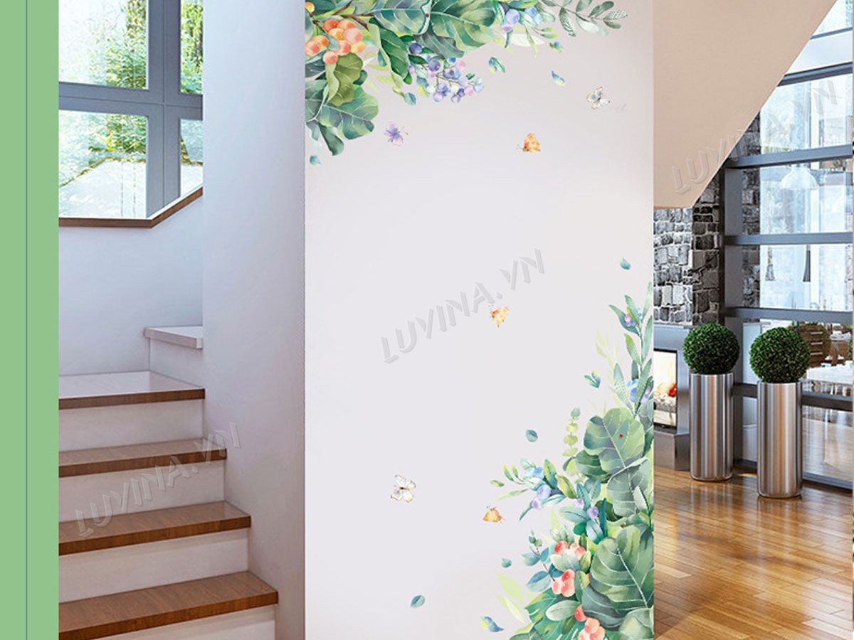 Decal tranh dán tường tán cây xanh dán cửa