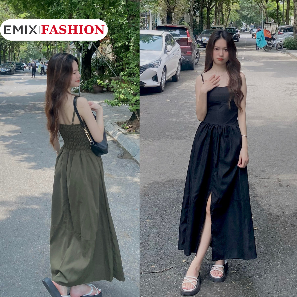 💃 Đầm Hoa Nhí Nữ Cổ V Váy 2 Dây Dáng Dài 2 Màu | Shopee Việt Nam