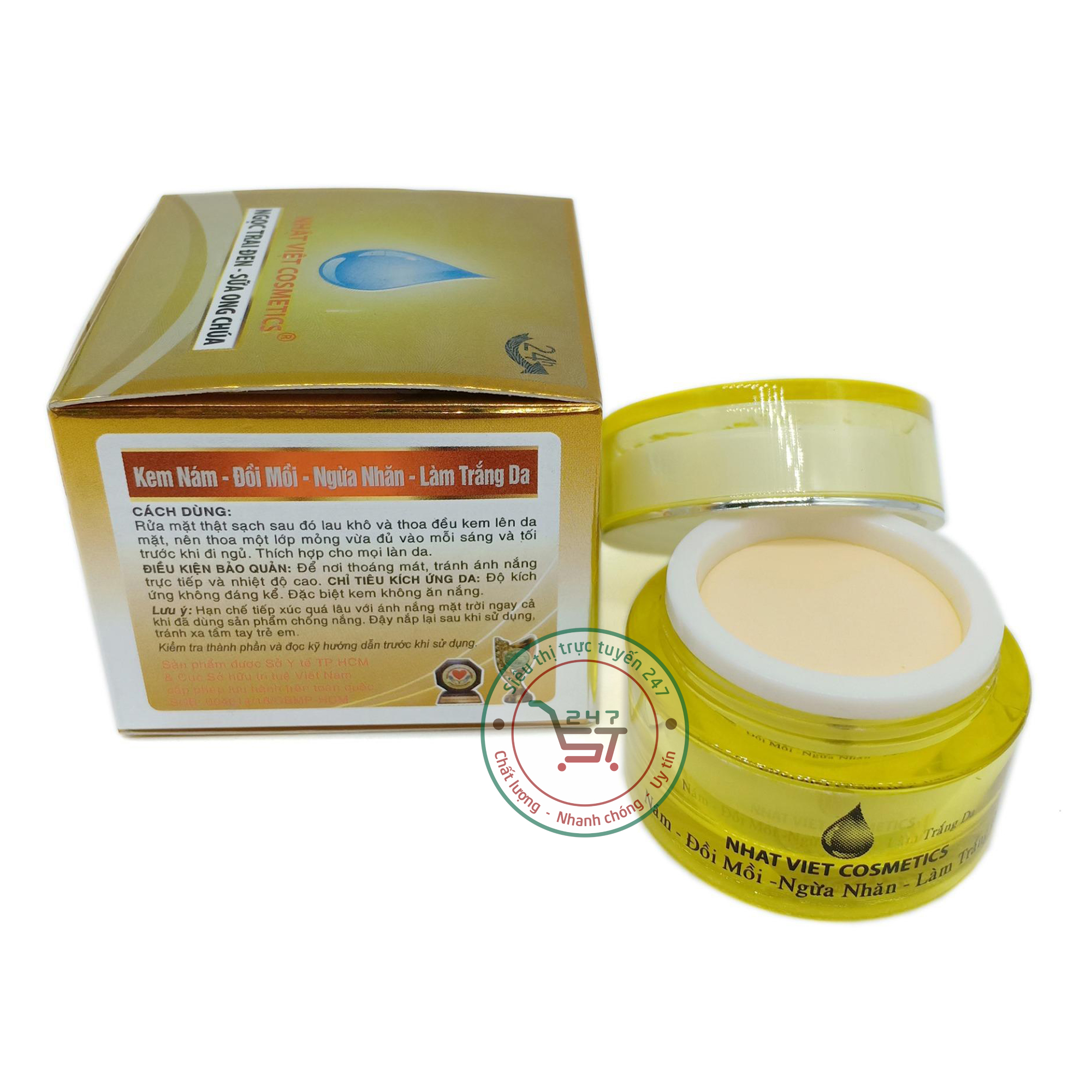 Kem Nám Tàn nhang Ngừa nhăn Đồi mồi Trắng da Ngọc Trai Đen sữa ong chúa Nhật Việt V1 6g (Vàng Xám)