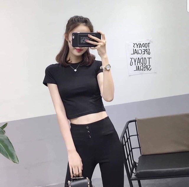 Áo crotop cổ tròn cộc tay dáng ôm siêu mát