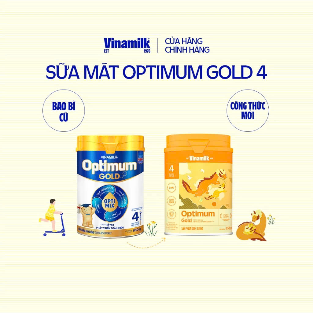 (Expiration Date February 2027) (New Model) Combo 2 Cans of Vinamilk Optimum Gold 4 Powder Milk 850g (for Children from 2-6 Years Old).