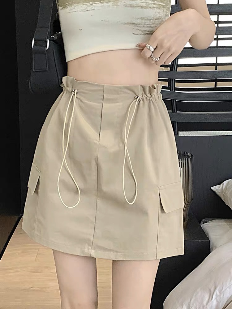 chân váy cạp rút chất kaki kèm quần trong