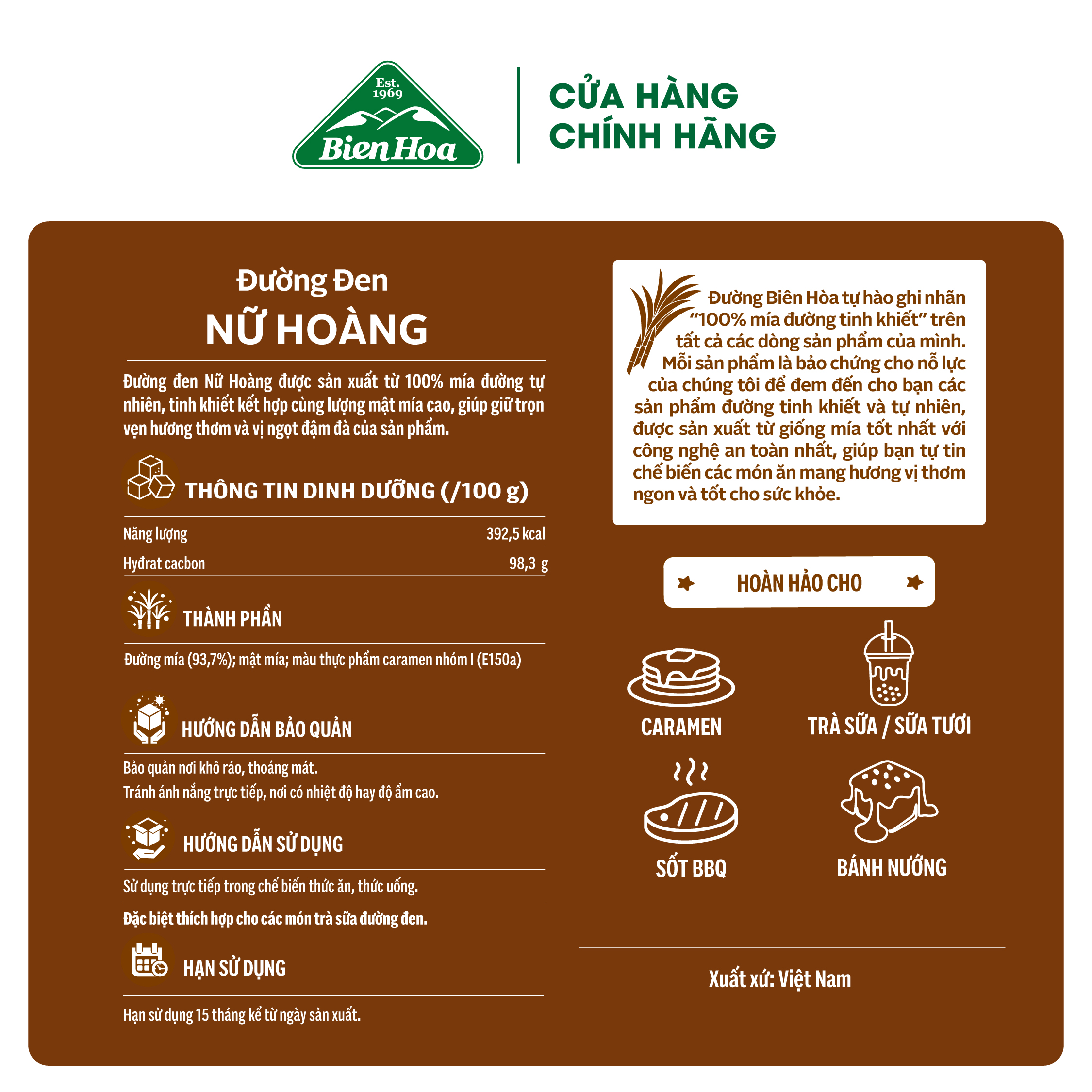Đường đen nữ hoàng Biên Hòa 1kg/túi