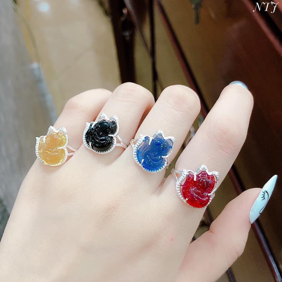 Nhẫn nữ bạc ta mặt đá hồ ly đủ màu phong thuỷ - Kho sỉ bạc Nhất Linh