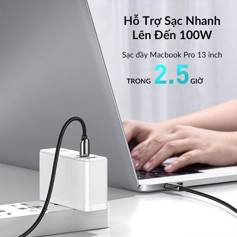 Cáp sạc nhanh Baseus 100W cổng Type C To Type C có led báo tự ngắt Display Fast Charging data
