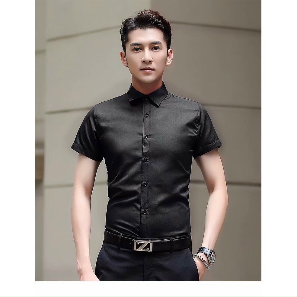 ÁO SƠ MI NAM NGẮN TAY CHẤT VẢI LỤA TRƠN THOÁNG MÁT