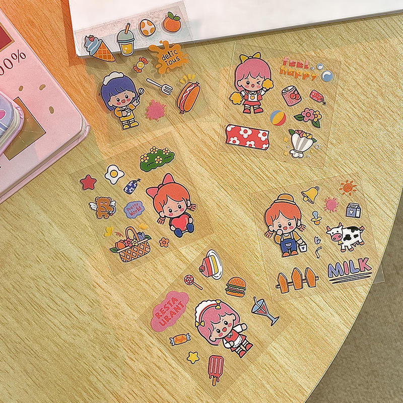Tấm sticker cắt sẵn cute trang trí sổ, bình nước,...