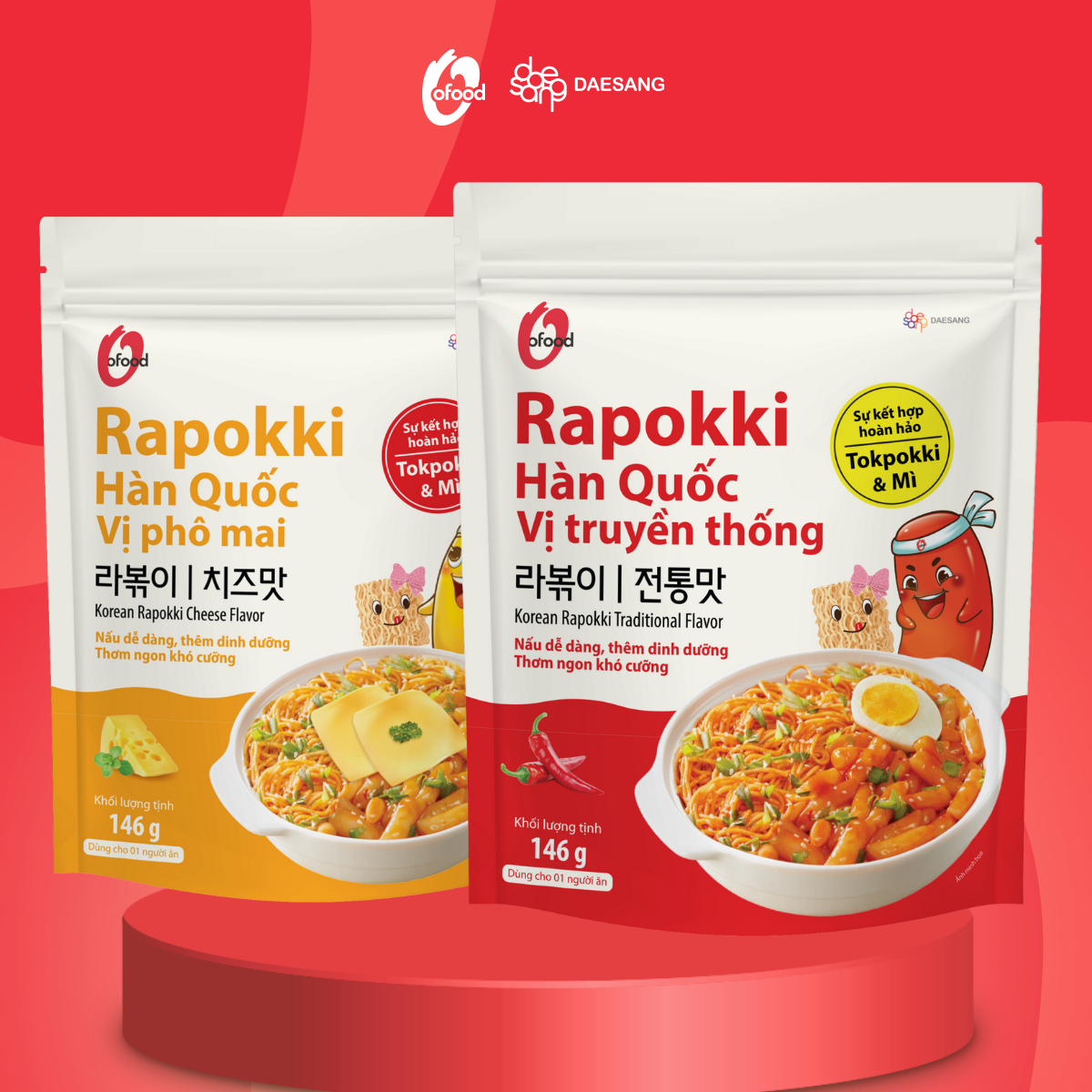 Rapokki Hàn Quốc O'food gói 146g, sự kết hợp của ramen và tokbokki 2 vị - Hình ảnh 2