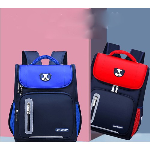 Cặp balo học sinh dáng hộp hình gấu SM BABY mẫu 2019 siêu nhẹ ,phản quang ,chống mưa