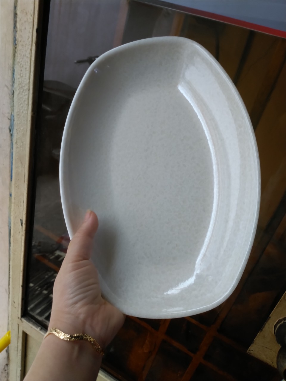 Dĩa nhựa melamine vân đá kem hình ovan - dov 19: 29.5 x 20.6 x 3.8 cm