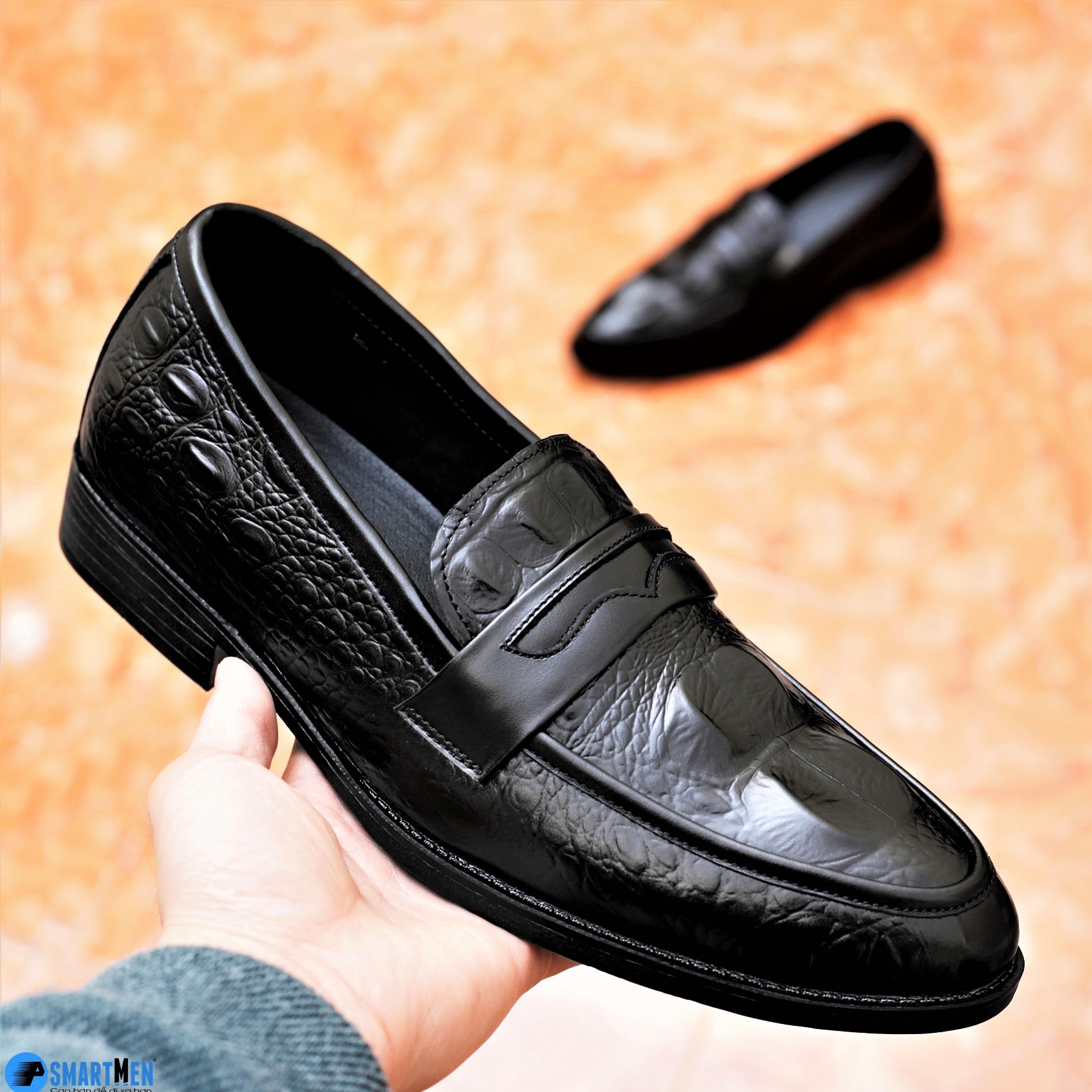 Giày lười Tăng chiều cao Da bò SMARTMEN GS-04 Đen