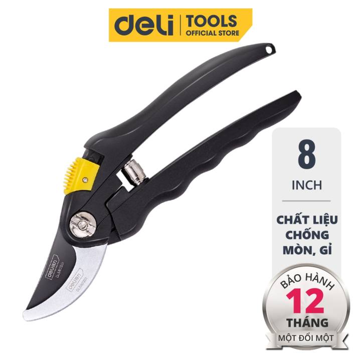 Kéo Cắt Tỉa Cành Cây Deli Chính Hãng 8inch - Lưỡi Thép Sắc Bén, Siêu Bền, Tay Cầm Đệm Cao Su An Toàn, Chắc Chắn DL580201 - Hình ảnh 2