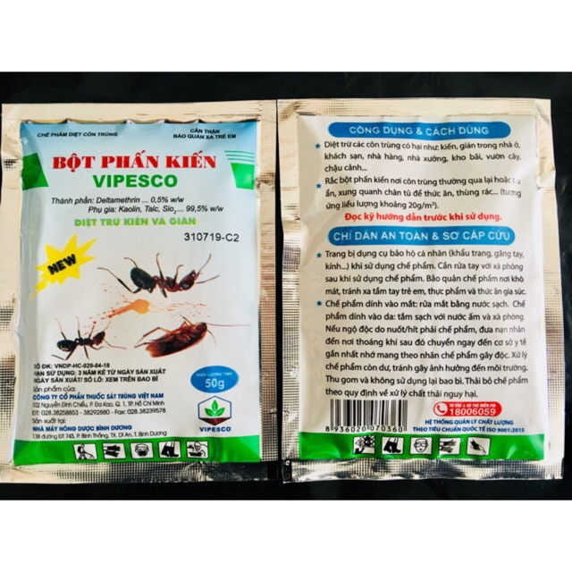 Phấn diệt kiến và côn trùng VIPESCO 50g - bột phấn kiến