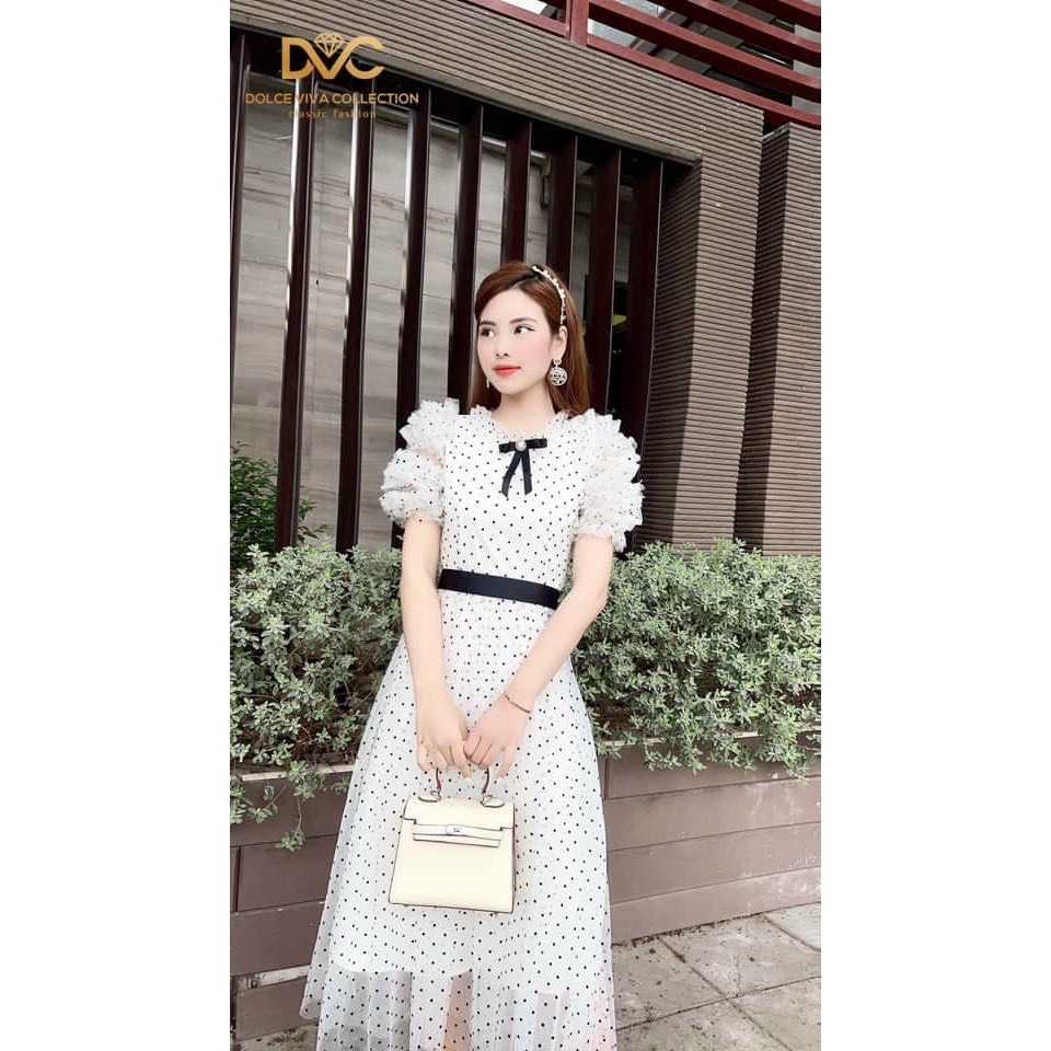 Váy chấm bi phối nơ xinh lung linh _3va985tr_lep' ld22
