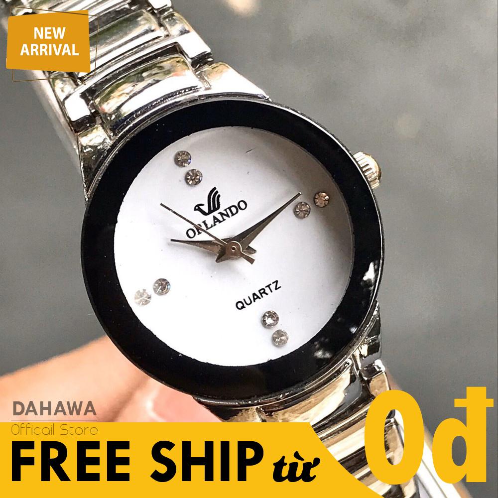 Đồng Hồ Quartz Thời Trang ORLANDO RO79, Đồng Hồ Cặp Đôi Nam Nữ, Mặt Tròn Màu Trắng Đính Đá Siêu Đẹp, Dây Kim Loại Bạc Cao Cấp Không Gỉ  (Bảo Hành 6 Tháng)