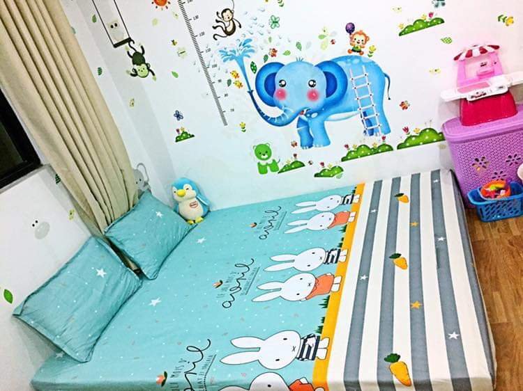 Ga chống thấm Goodmama 100% cotton mẫu Thỏ đôi(sz Queen 1.6x2x10/ sz King 1.8x2x10)