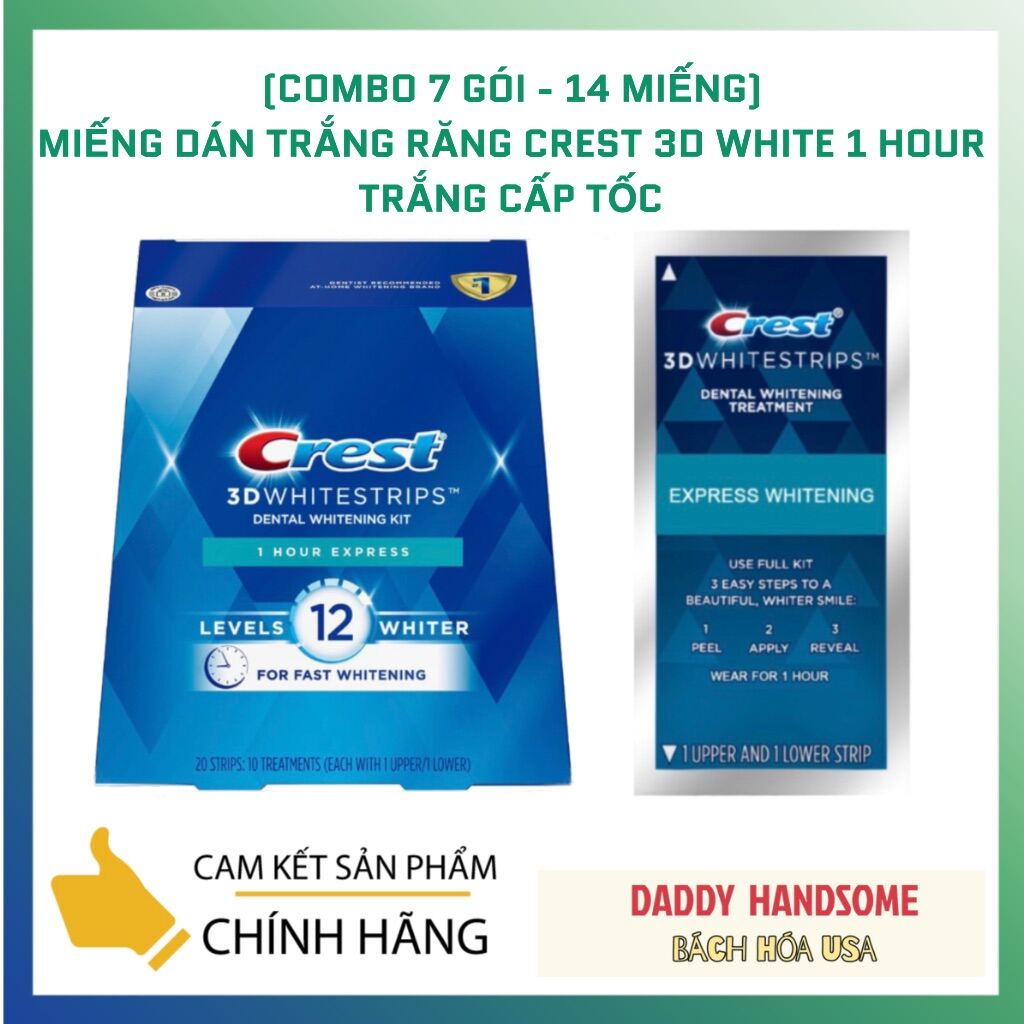 Miếng dán trắng răng crest 3d white 1 hour dòng làm trắng cấp tốc
