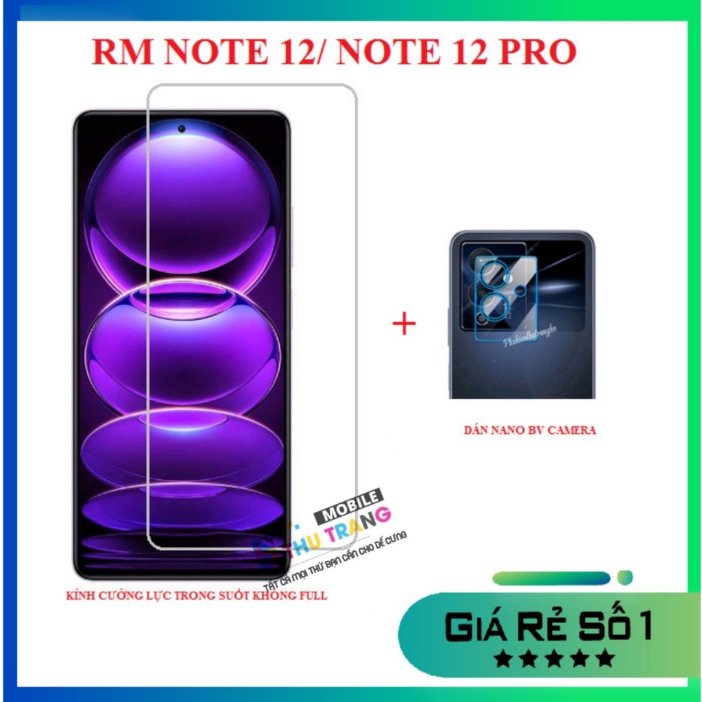 Combo Xiaomi Redmi Note 12 4G - 5G / Note 12 Pro / Note 12 Pro Plus / Redmi Note 11 Note 11S  Note 11T 5G Note 11 Pro Note 11E Pro Poco M4 Pro 5G kính cường lực trong suốt không full màn + dán bảo vệ camera