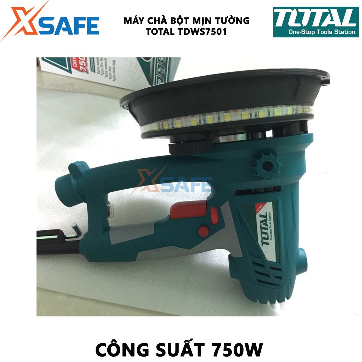 Machine scrub powder smooth wall Total TDWS7501 | machine scrub smooth wall capacity: 750W attached 5 pieces sanding, 2 ống bowel chicken and 1 dust bag, used for polishing the surface of the wall before painting [XTools] [xsafe]