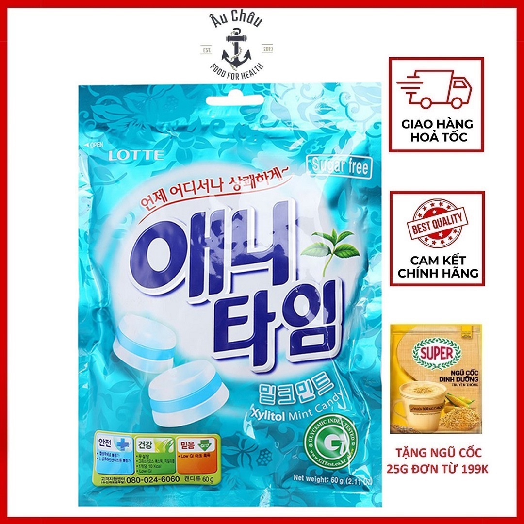 Combo 2 gói Kẹo Lotte Anytime Xylitol không đường hương bạc hà NK Hàn Quốc