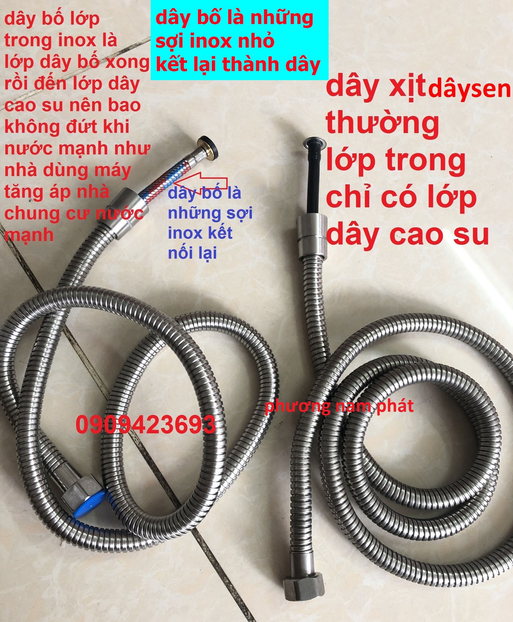 Dây sen tắm dây bố 3 lớp bao không đứt là những sợ dây inox nhỏ sẽ kết lại thành 1 sợ dây bố