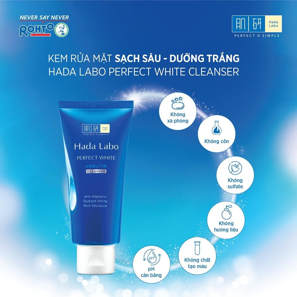 HadaLabo Kem rửa mặt Perfect White Tranexamic Acid Cleanser 80g