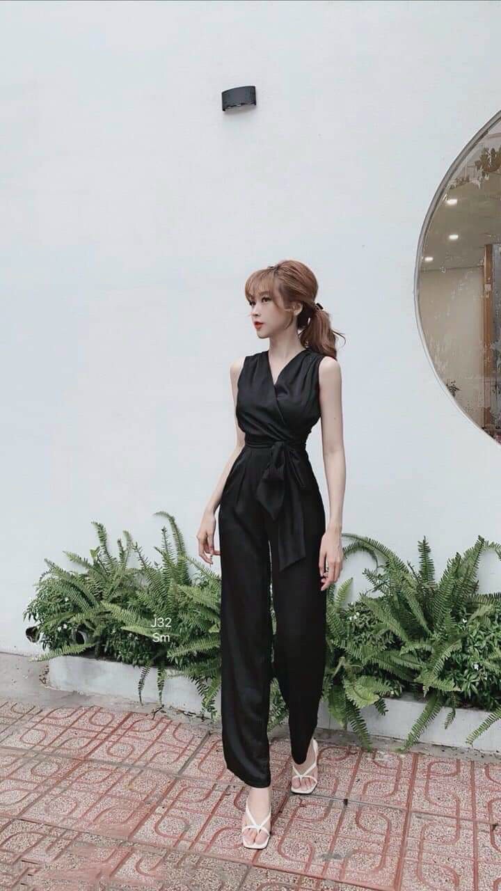 Jum dạo phố cổ V quần ống rộng cột eo cực sang