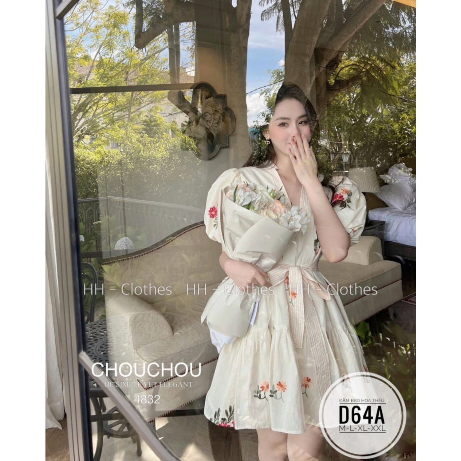 BIGSIZE  ĐẦM XOÈ HOA CỔ V (ảnh thật)