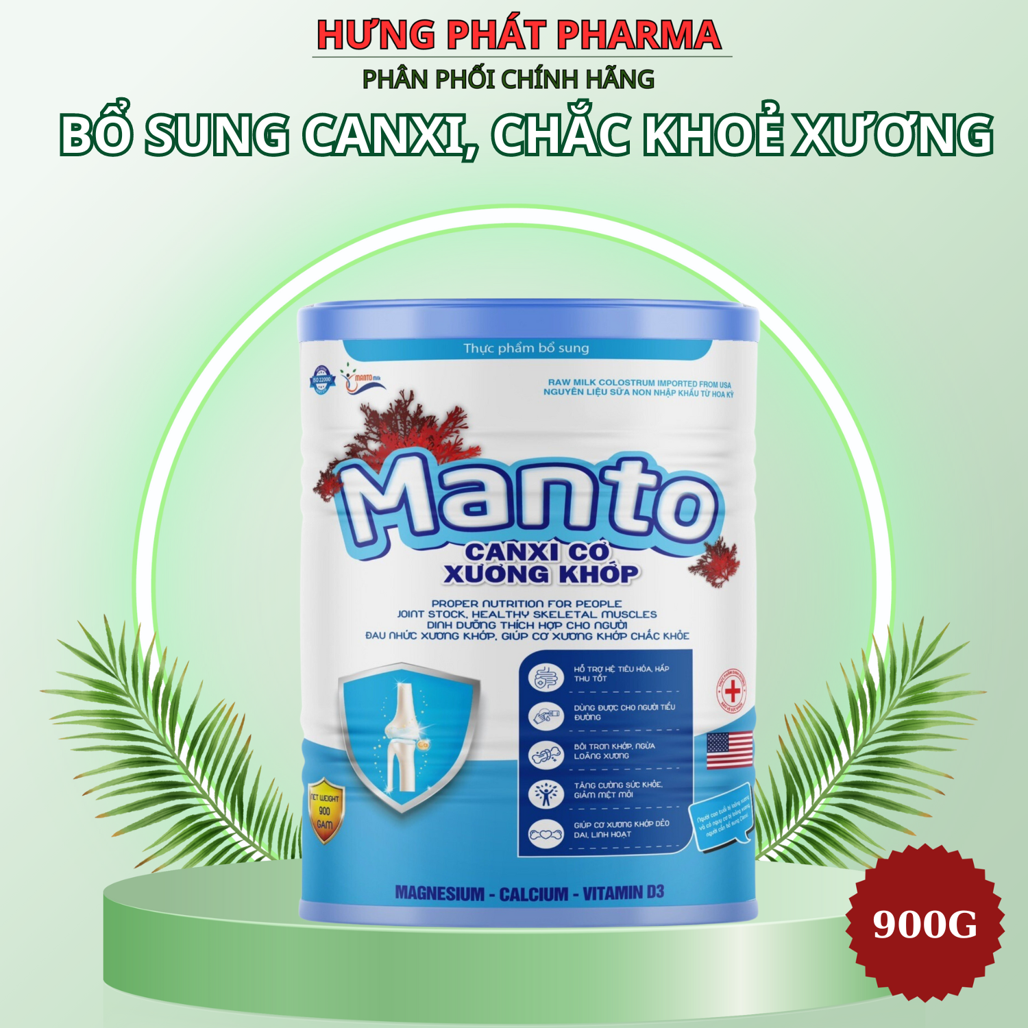 Sữa manto canxi cơ xương khớp giúp xương chắc khỏe, ngừa nguy cơ loãng xương hộp 900g