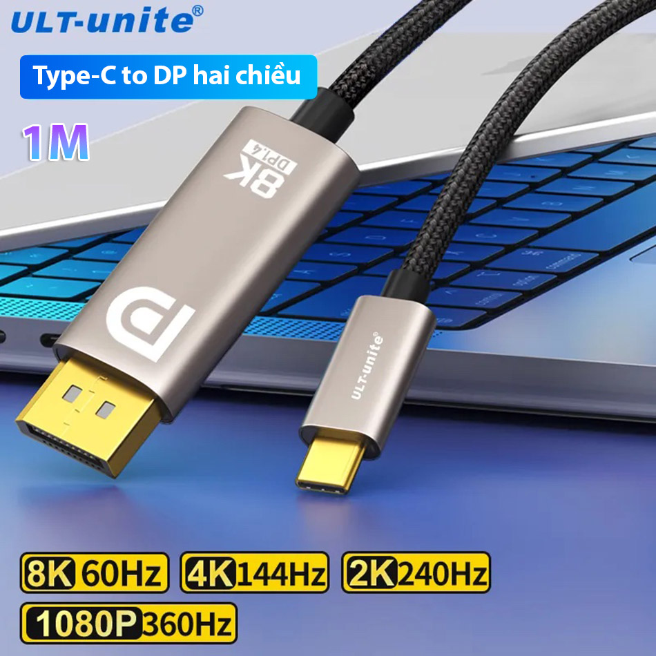 Display port to usb type c monitor cable, 1m length, support 8k 60hz 4k 144hz 2k 1080p. connect your pc, usb-c laptop to dp display