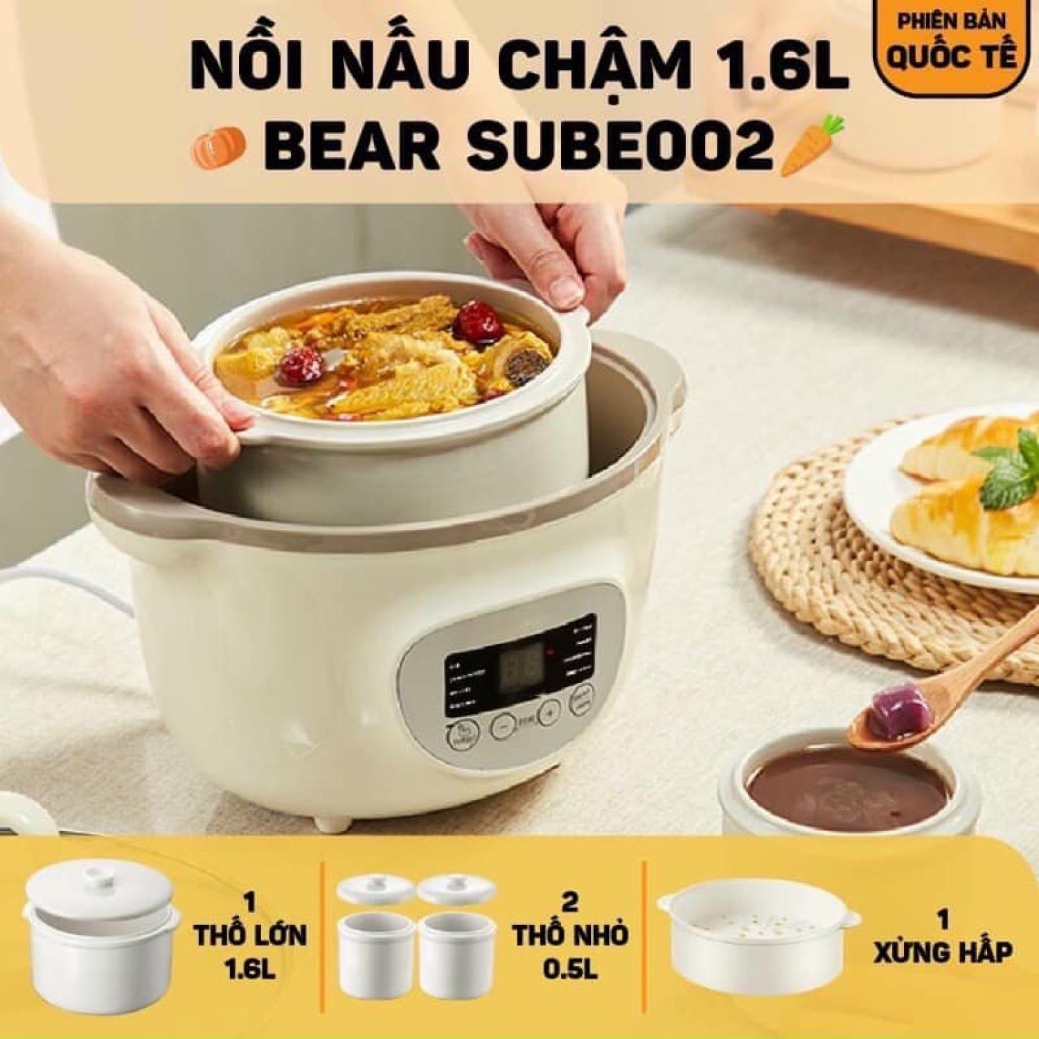 Nồi nấu cháo chậm Bear 0.8l & 1.6l