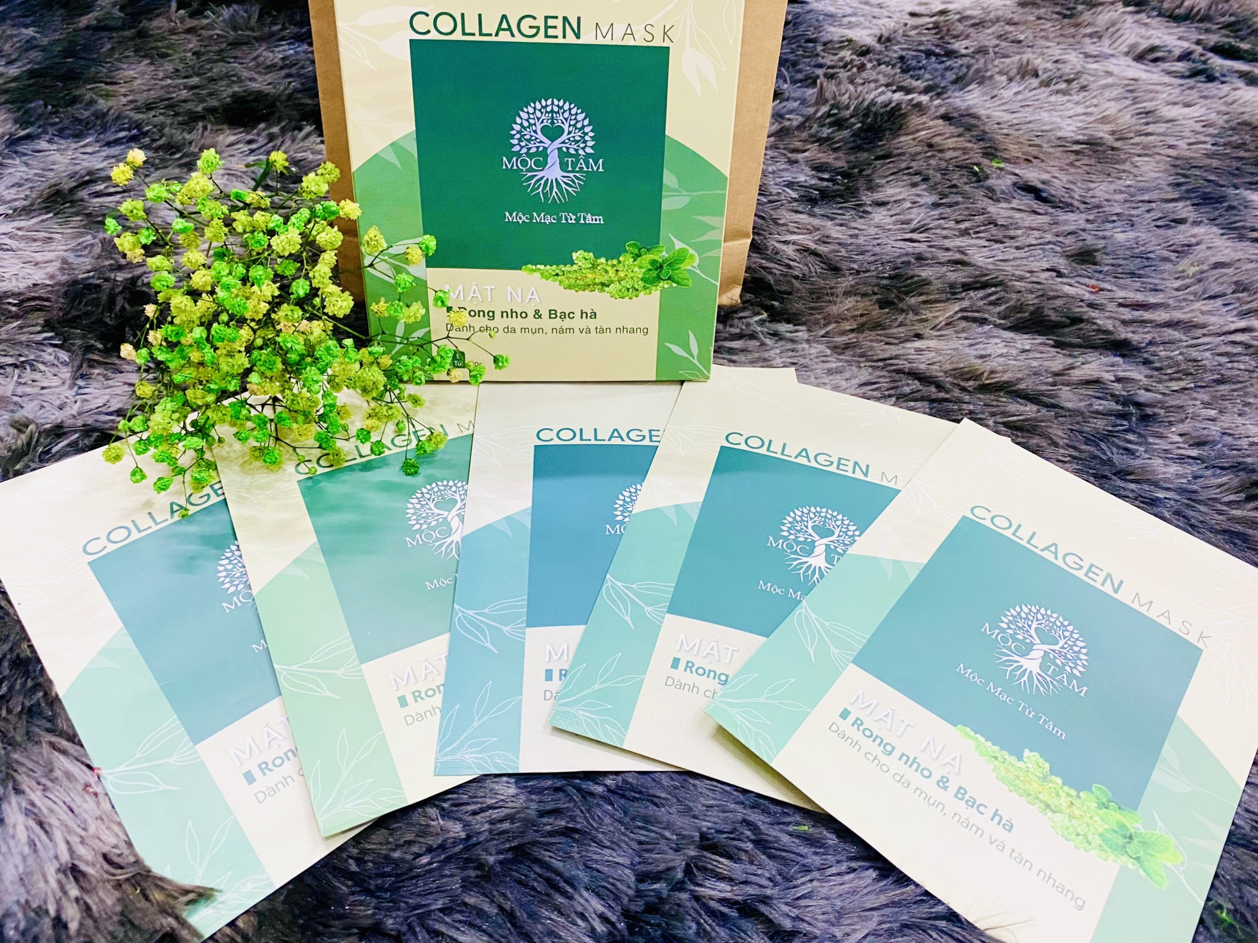 Mặt nạ Collagen Rong nho & Bạc hà ( 1 hộp 5 miếng )