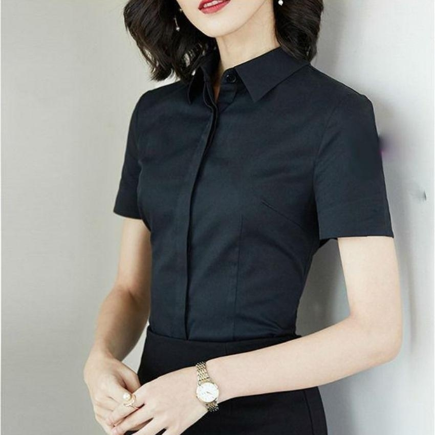Áo sơ mi nữ trơn ngắn tay công sở cao cấp form Hàn Quốc