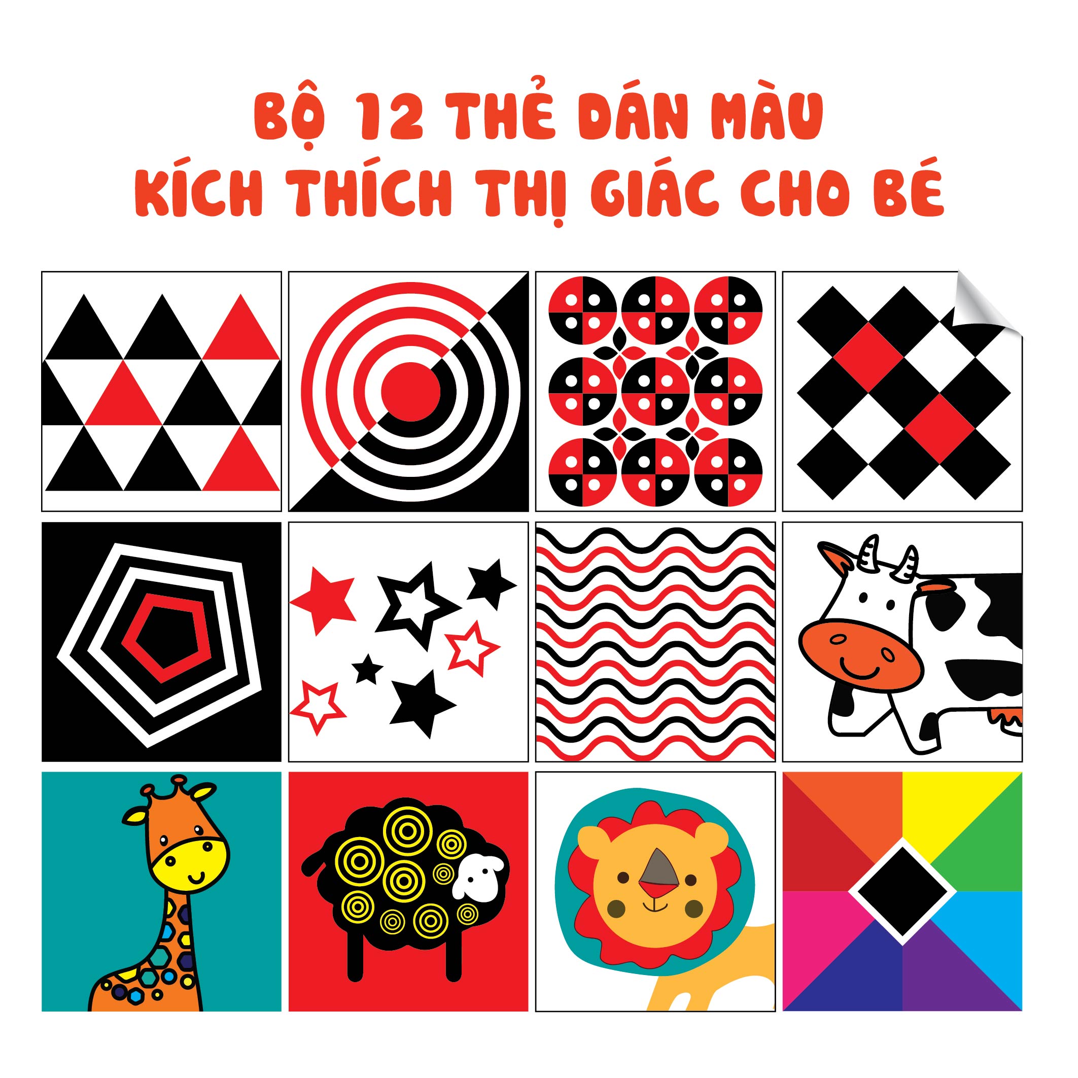 Bộ thẻ dán đen trắng KÍCH THÍCH THỊ GIÁC CHO BÉ