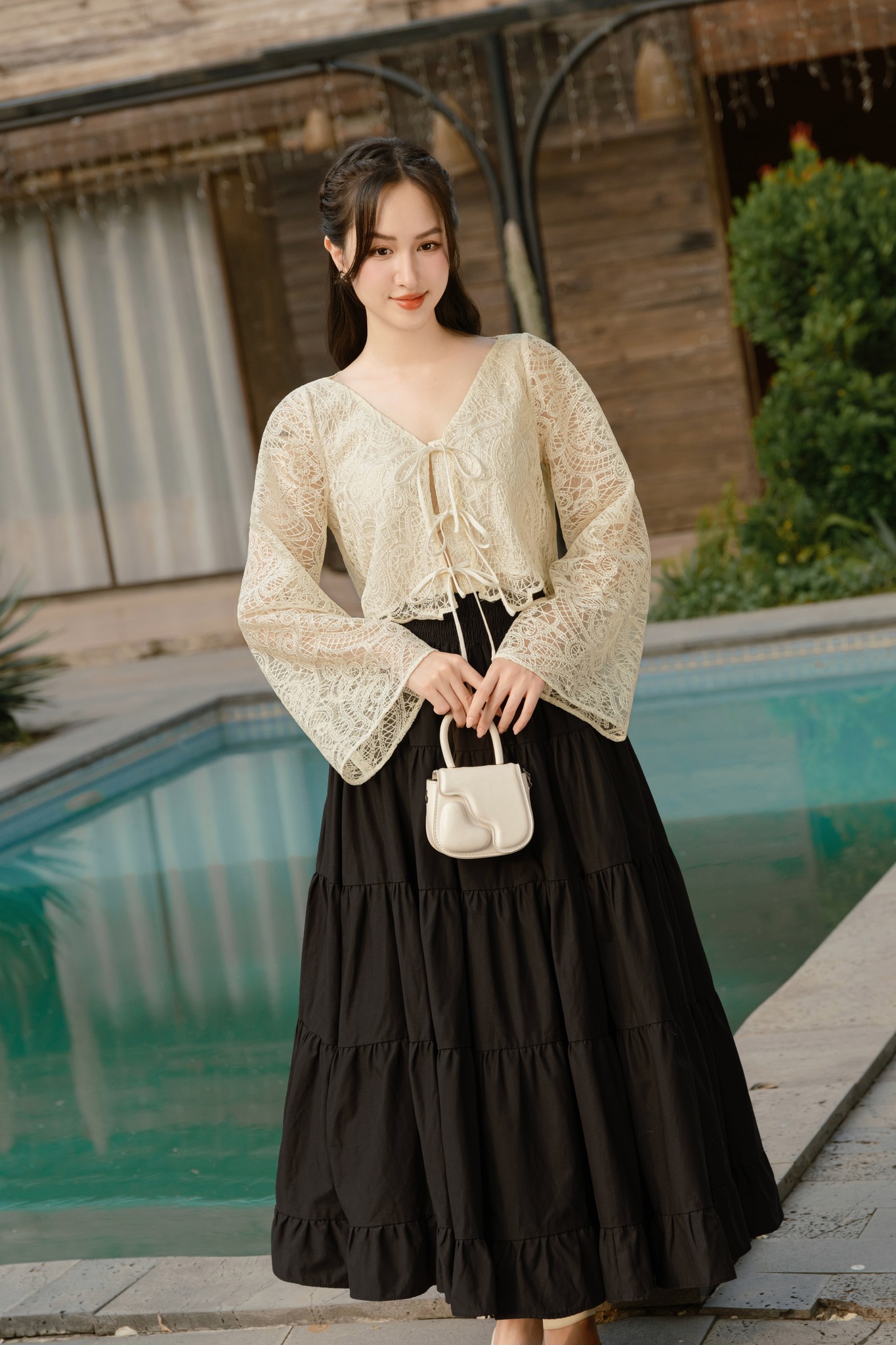 Voucher siêu sale 15% OLV - Chân váy xòe dài 2 màu Skirt