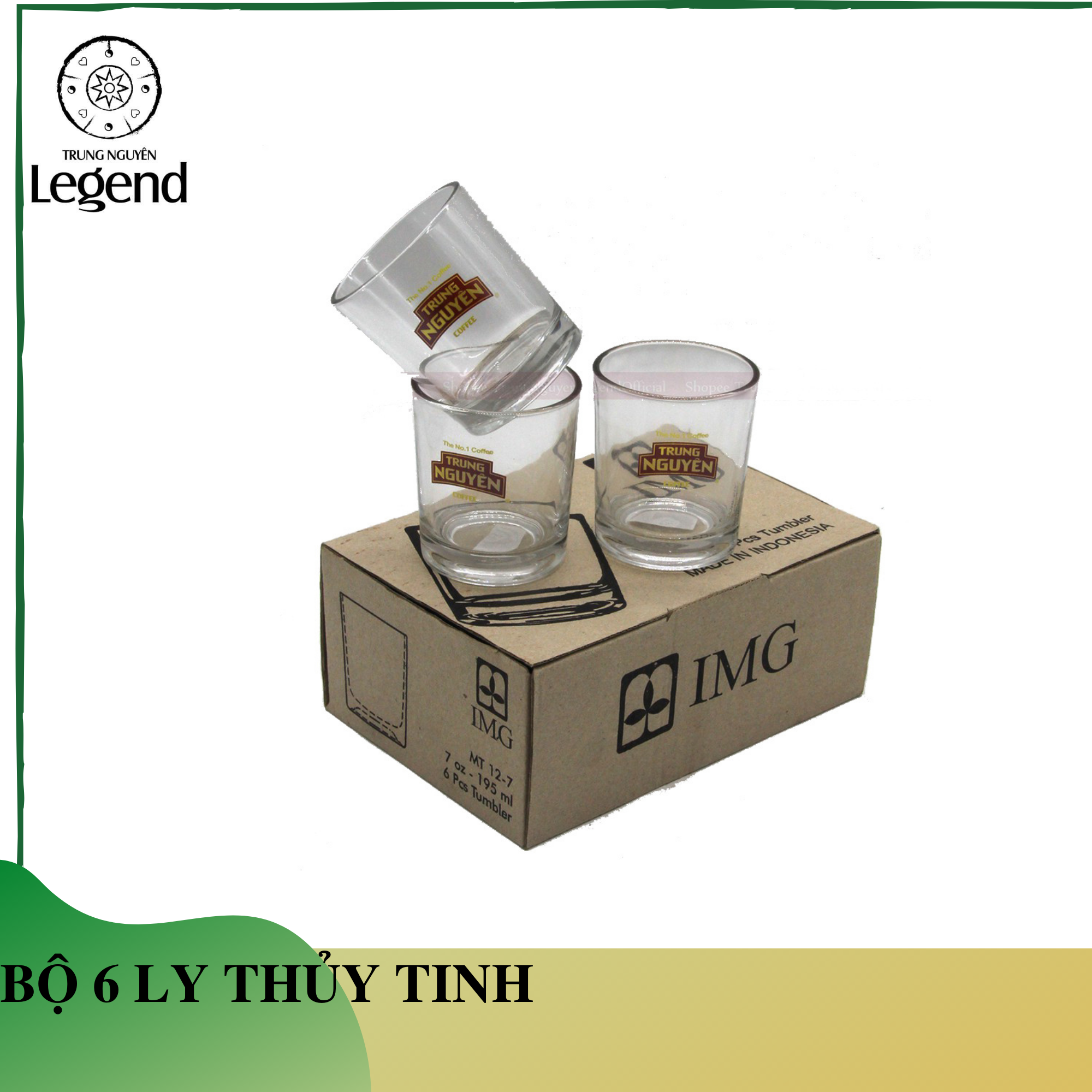 Bộ 6 ly thủy tinh Trung Nguyên cao cấp