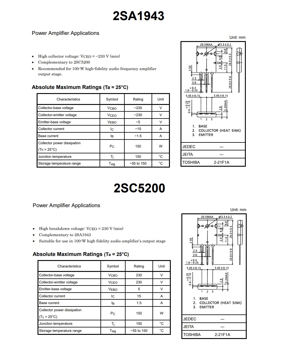 Cặp sò 2SA1943/2SC5200 TO3P