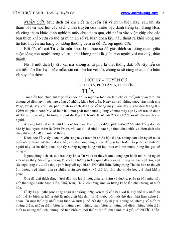Sách Tử Vi Thực Hành Dịch Lý Huyền Cơ
