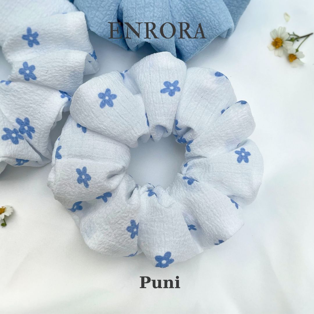 Scrunchies ENRORA Cột Tóc Vải Hoa Xanh nhí [100% Handmade]